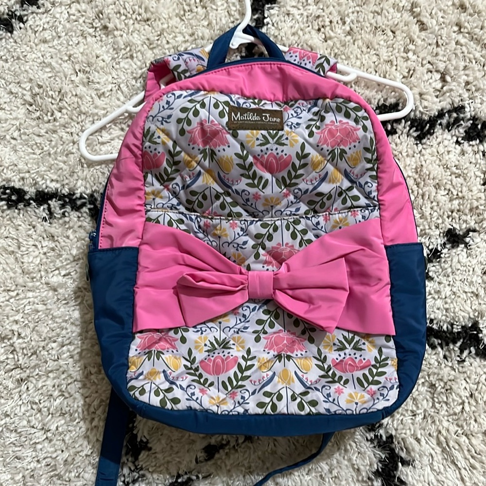 Matilda Jane Girls Floral Backpack Pink Bow Quilted Adjustable Straps